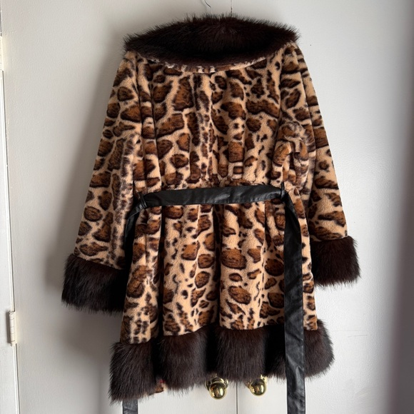 Cheetah Leopard Faux Faur Coat Belted SHEIN Curve Size 2XL Soft Animal Print - Picture 7 of 12